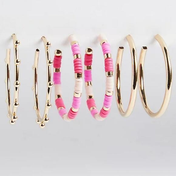 TORRID BEADED HOOP SET OF 3 - GOLD & PINK - Picture 3 of 7